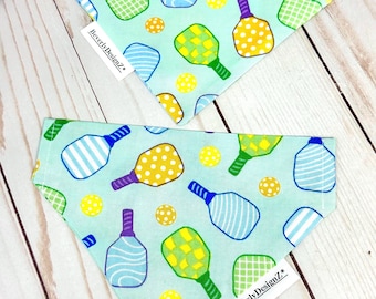 Pickle Ball Dog Bandana, Sports Slip on Over  Collar Pet Bandana, Slide on Dog Bandana, Extra small slip On Cat Bandana, Sage pickleball