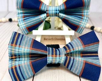 Blue Plaid Bow tie for Dogs, Fall bowtie for Dog cat Puppy gift, Dog Collar Bow, Plaid Boy Dog Bowty,X-Small to Large sizes,Fall Cat Bow tie