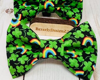 Noeud papillon St Patrick pour chiens, noeud papillon chien trèfle, cadeau chiot chien, noeud de collier de chien, noeud papillon garçon chien, tailles très petites à grandes, noeud papillon chat arc-en-ciel