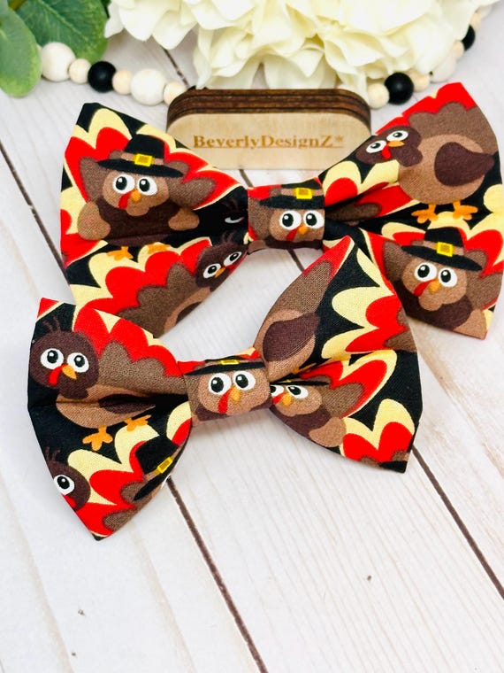 Thanksgiving Bow tie for Dog N Cat, Turkey Dog Bow Tie, Dog Puppy gift, Dog Collar Bow, Boy Dog Bowty, Small to Large sizes,Fall Cat Bow tie