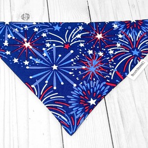 July Fourth Dog Bandana, Over the Collar Dog Bandana, 4th of July Slide on Cat Bandana, Slip On dog bandana, Gift for puppy/Large dog bandan