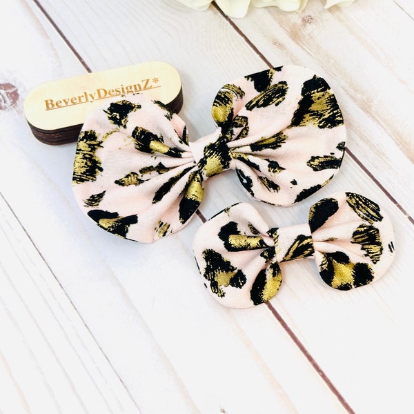 Dog Hair Bow Clip,Blush Pink Cheetah spots w Gold, Cat HairBow, Girl Dog Bow, Hair clip for Dogs, Cat Hair clip, Doggie bows, Puppy Hair Bow