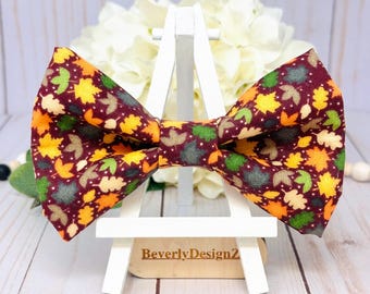 Fall Bowtie for Dogs, Fall Brown dog Accessory, Puppy bow gift, Dog Collar Bow, Dog Bowty, Mini Fall Leaves Cat Bow, X-Small to Large sizes