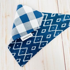 Summer Dog Bandana, Blue Diamonds, Reversible Slip On Over the Collar Pet Bandana, Slide on Dog Bandana, Slip On Cat Bandana, Pet Scarf