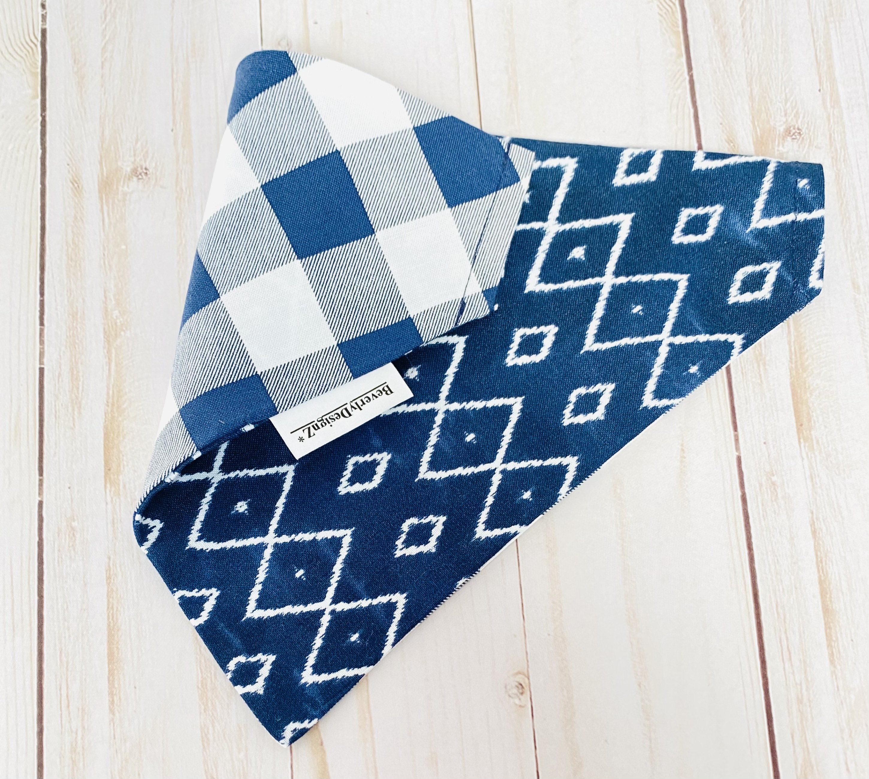 Summer Dog Bandana Blue Diamonds Reversible Slip on Over the Etsy