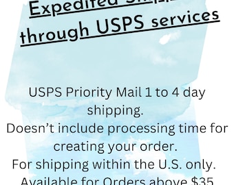 Expédition accélérée via USPS Priority Mail Expédition de 1 à 4 jours, délai de traitement non compris, uniquement avec les États-Unis