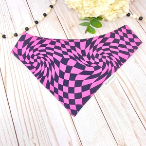 Pink Dog Bandana, Tie on Dog Bandana, Tie on Cat Bandana, Pink Black swirly check bandana, Pet puppy Gift,Fall Cat Bandana with snaps