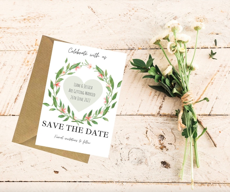 Save the date wedding card and envelope