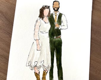 Custom Watercolor Portrait from Photo, Wedding Guest Illustration