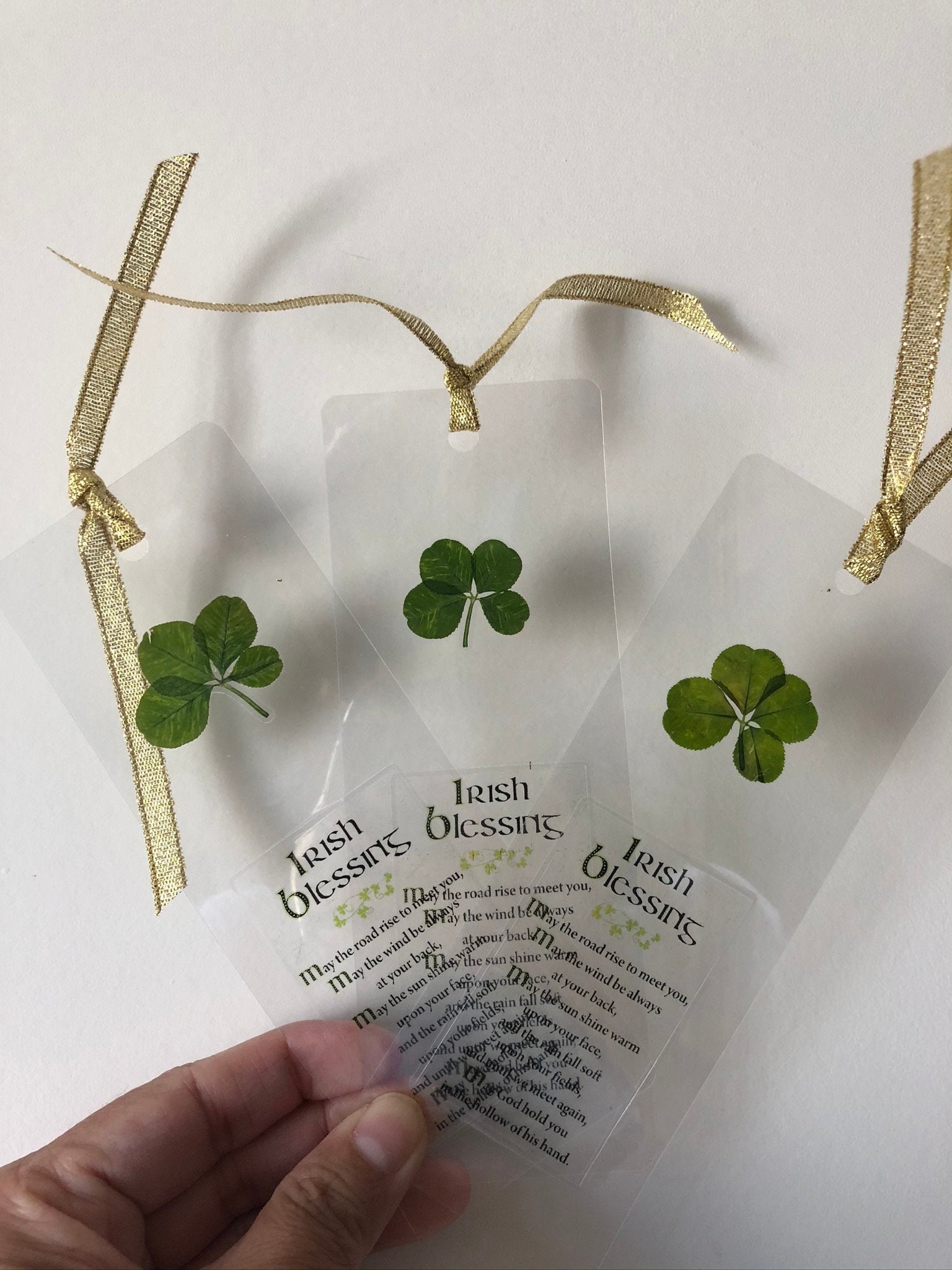 Real 4 Leaf Clover Laminated Bookmark Irish Blessing Poem Etsy
