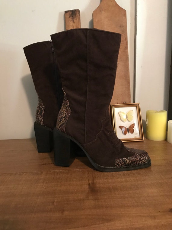 Vintage Square Toe Boots, Brown Square Toe Boots,