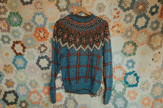 Vintage Hand Knit Sweater, Vintage Fair Isle Sweat