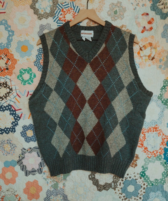 Vintage Argyle Sweater Vest, Vintage Wool Sweater,
