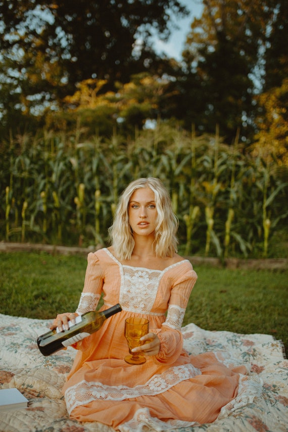 Vintage Prairie Dress, Vintage Boho Lace Dress, Bo
