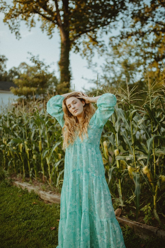 Vintage Prairie Dress, Vintage 70s Floral Boho Dre