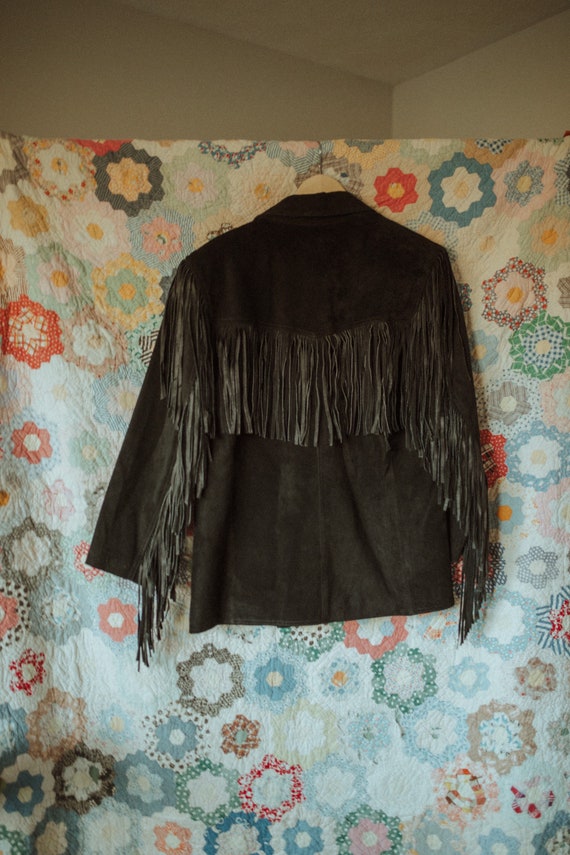 Vintage Black Fringe Jacket, Suede Fringe Jacket,