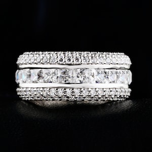 Channel Set Princess Cut Moissanite Wedding Band,  Colorless Princess Cut Moissanite Engagement Ring, Princess Cut Fully Eternity Band Ring