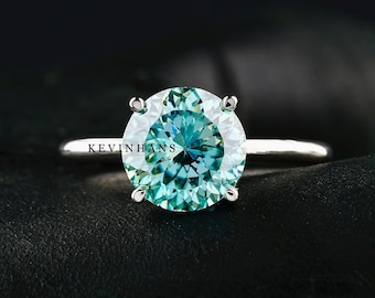 Classic 3.05CT Portuguese Cut Cyan Blue Moissanite Engagement Ring, Portuguese Cut Moissanite Solitaire Ring, Portuguese Cut Ring,Portuguese