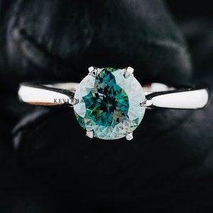 Classic 2.20CT Portuguese Cut Cyan Blue Moissanite Engagement Ring, Solitaire Ring, Cathedral Wedding Ring, Anniversary Gift For Her, Bridal