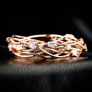 14K Solid Yellow Gold Wire Ring, Intertwined Wire ing, multi layer ring, Thumb ring, Boho Ring, Wire Wrap Ring, Round Baguette Diamond Band