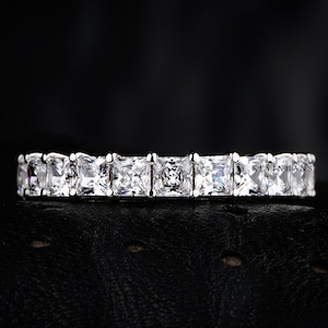 3.0 MM Princess Cut Moissanite Wedding Band, Princess Cut Diamond Eternity Band, comfort Fit Band, Matching Band, Engagement Ring For Women