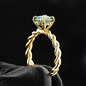 1.80 CT Blue Green Round Brilliant Moissanite Ring, 10k/14k/18k white Gold Ring, Solitaire Engagement Ring, twist ring, Cable Solitaire Ring