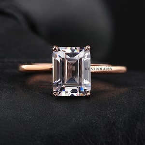 2,5 ct Moissanit Smaragdschliff Verlobungsring, 10K Roségold Smaragdschliff Solitärring für Frauen, Jubiläumssmaragdring, Ehering