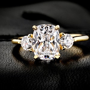 3.00 TCW Elongated Cushion Cut Moissanite Engagement Ring, Cushion Cut Three Stone Diamond Ring, Anniversary Ring, Wedding Ring Gift for her