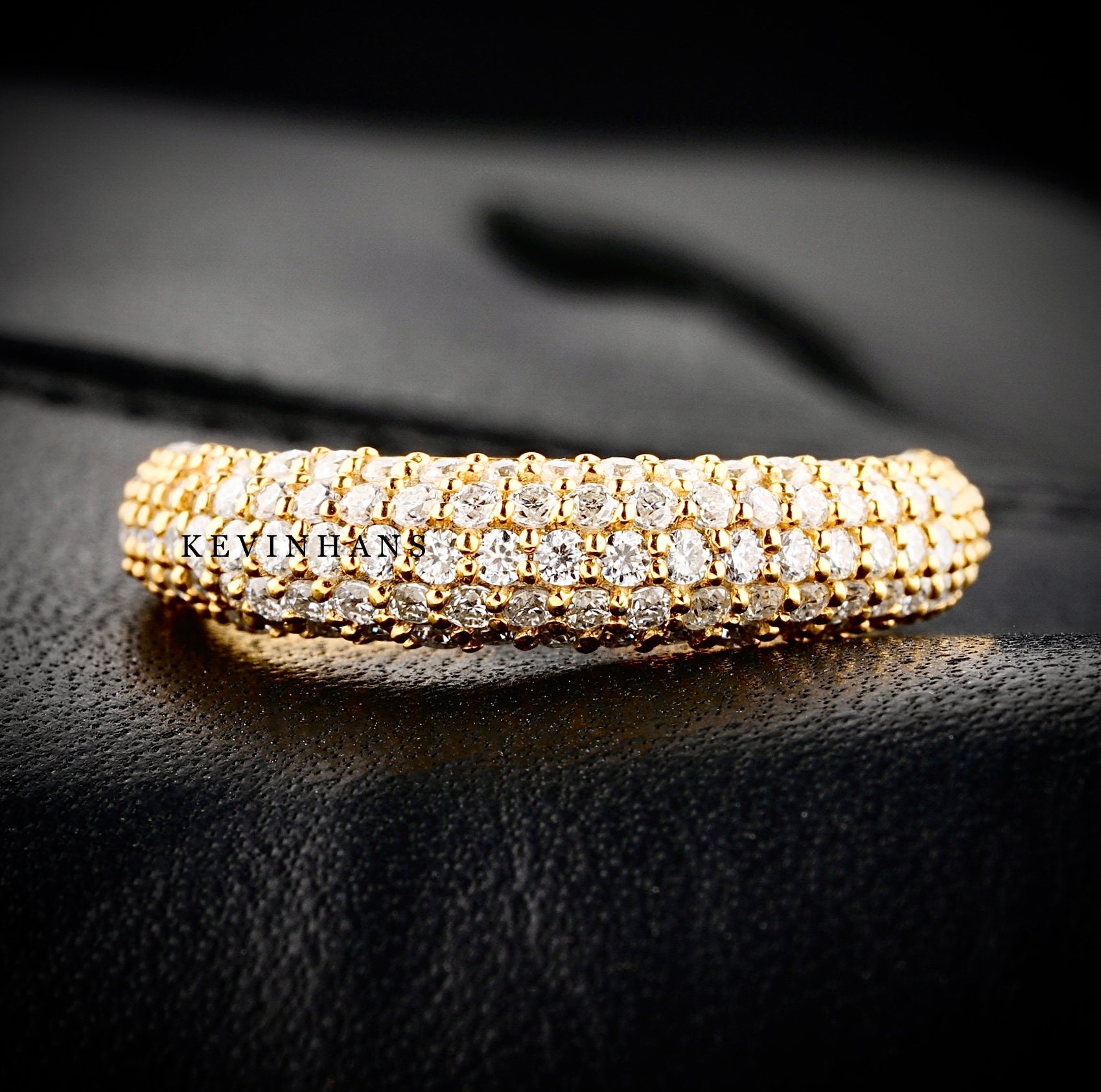 5 row micro pave Moissinite diamond eternity band,14K Yellow gold wedding band, half eternity band, diamond eternity band,stacking ring,band