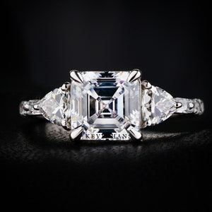 3.0 TCW Asscher Cut Moissanite Ring, Trillion Cut Moissanite Three Stone Ring, 950 Platinum Ring, Anniversary Wedding Ring, Baguette Ring