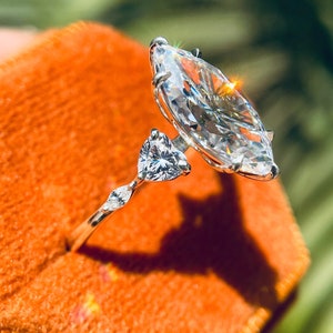 3.0 Marquise cut Moissanite Engagement Ring, 14K White Gold Marquise Cut Solitaire Ring For Women Three Stone Ring Heart diamond Ring gift