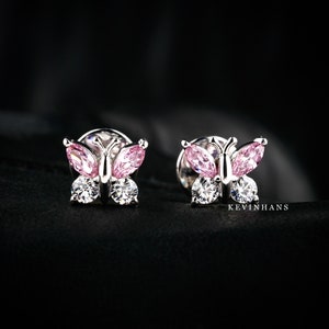 Butterfly Earring For Women, Dainty Marquise & Round cut Moissanite Earring, Screw Back Stud Earring, Marquise Earring,  Solid gold Earring