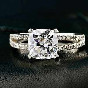 1.75 TW Cushion Cut Colorless Moissanite Ring, 14k white gold engagement ring, Anniversary Gifts, Bridal Ring, High Set Ring, solitaire ring