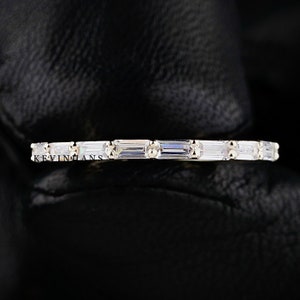 Baguette Cut Moissanite Diamond Wedding Band, 14k Gold Thin Wedding Band, Minimalist Matching Ring, Baguette Stacking Ring, Full Eternity