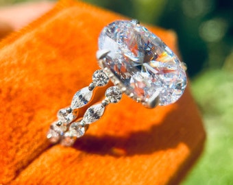 3 CT Oval cut Moissanite Engagement Ring Set 14K White Gold Oval Cut Moissinite Ring For Women Marquise Half Eternity Wedding Band Ring Set