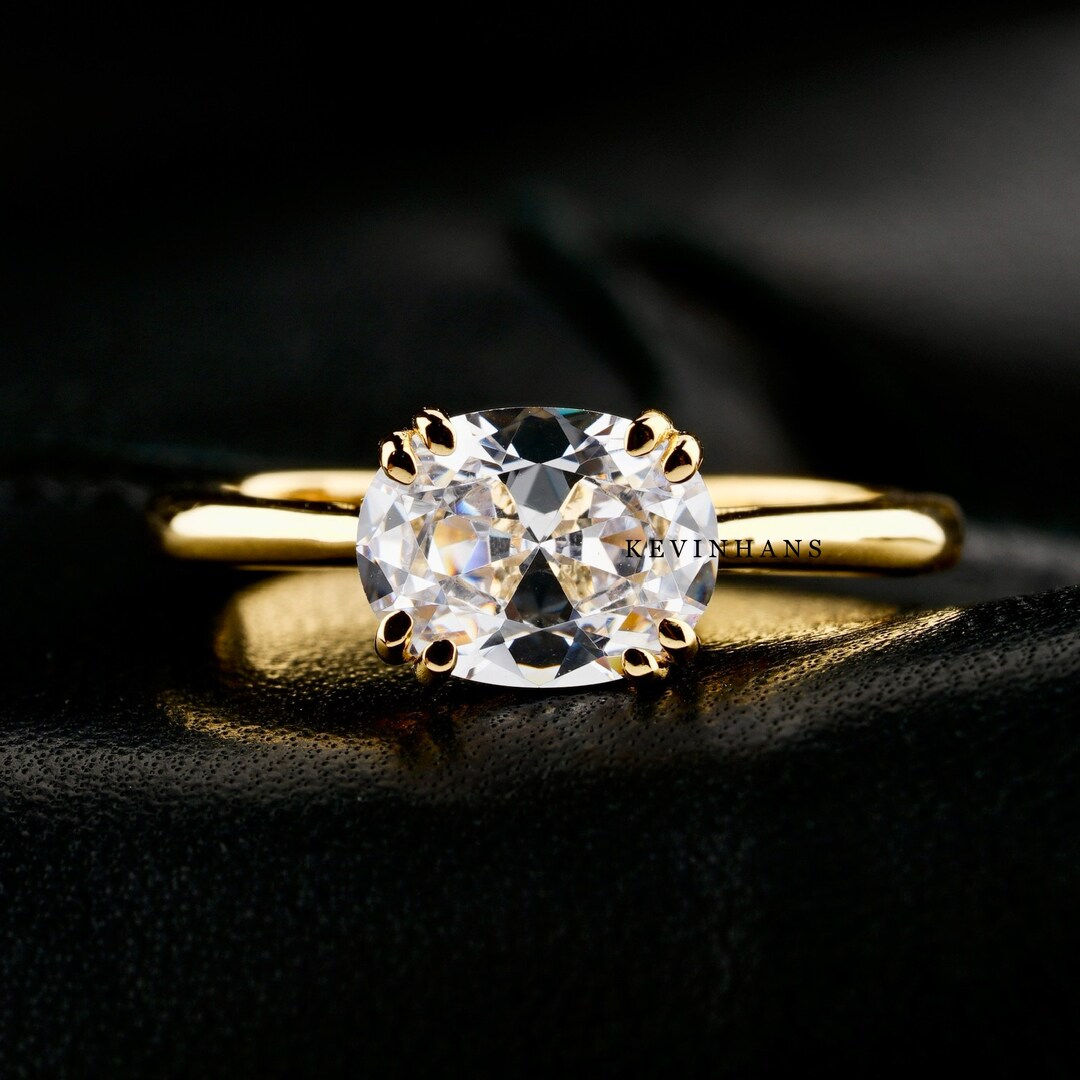 East West Oval Diamond Engagement Ring, 14k Yellow Gold Wedding Ring, 1 ...