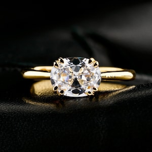 East West Oval Diamond Engagement Ring, 14k Yellow Gold Wedding ring, 1.70 Carat Colorless Oval Moissanite Ring, Solitaire Engagement Ring