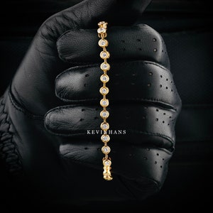 3.00 MM Brilliant Cut Distance Diamond Tennis Bracelet, 14K Yellow Gold Bezel Set Tennis Bracelet For Women, Moissanite Diamond Bracelet