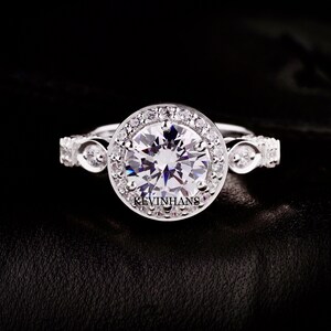 3.00 TCW Vintage Halo Engagement Ring, Round Brilliant Cut Moissanite Diamond Ring, 14K White Gold Engagement Ring, Halo Ring For Women