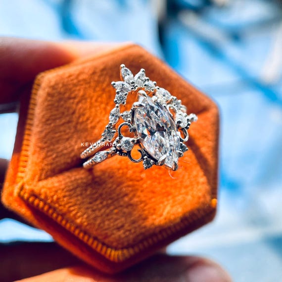 2 Ct Marquise Cut Lab Grown Diamond Engagement Ring Set CVD Diamond Ring For Women Bridal Ring Set Anniversary Ring Promise Ring Giftforher