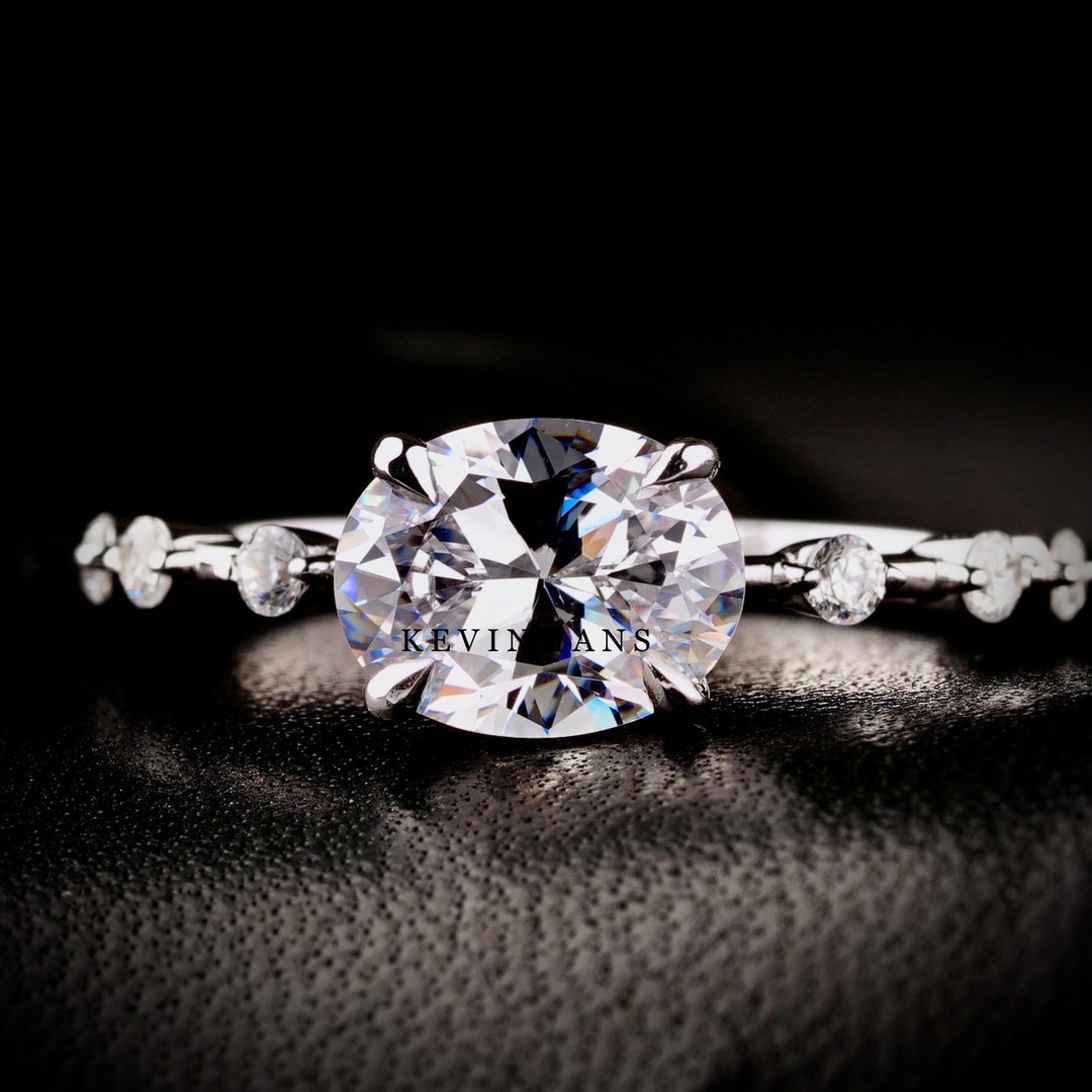 East West Oval Diamond Engagement Ring, 14k Yellow Gold Wedding Ring, 1 ...