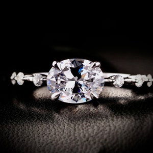 East West Oval Diamond Engagement Ring, 14k Yellow Gold Wedding ring, 1.70 Carat Colorless Oval Moissanite Ring, Solitaire Wedding ring