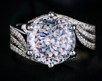Antique 5.50 CT Portuguese Cut Colorless Moissanite Ring, 14K White Gold Solitaire Engagement Ring, Portuguess Cut Six Prong Ring, Love Ring
