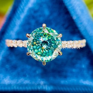 Klasyczny 2.0 CT portugalski szlif Moissanite Pierścionek zaręczynowy, Niebiesko-zielony Moissanite Solitaire Pierścionek dla kobiet Prezent na rocznicę dla jej miłości