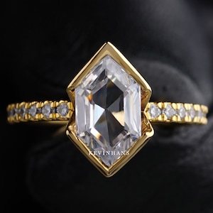 14KT Yellow Gold hexagon Diamond Ring ,2.2 CT hexagon cut moissanite engagemenr ring, bezel setting moissinite love ring , promise ring,
