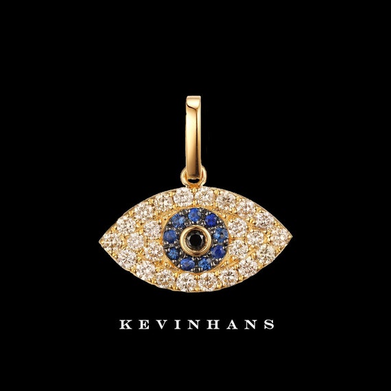 Evil eye pendant , 14k solid gold diamond pendent , round cut moissanite diamond pendent , pendants