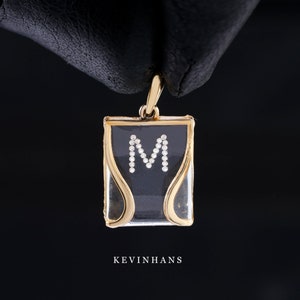 Dijes iniciales, colgante de letra inicial con diamante natural en oro de 18 quilates, colgante con letra, colgante de inicial con diamante personalizado, colgante transparente