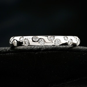 Zig Zag Ring, Flush Set Diamond Ring, Half Eternity Diamond Ring, 14K / 18K White Gold Ring, Diamond Wedding Band Ring For Women, Flush Set