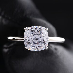 1.75 TW Cushion Cut Colorless Moissanite Ring, 14k white gold engagement ring, Anniversary Gifts, Bridal Ring, High Set Ring, solitaire ring
