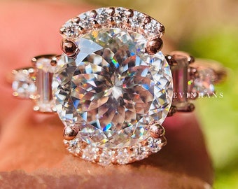 3.0 CT Portuguese Cut Moissanite Ring, 14K Rose Gold Portuguese Cut Moissanite Engagement Ring, Halo Ring For Women Gift For Her Love Ring